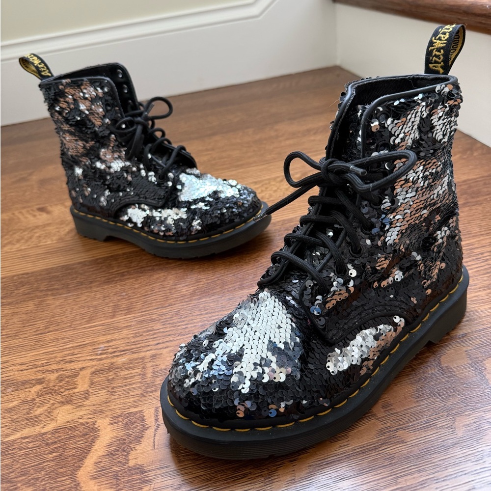 DOC MARTENS Pascal 1460 Reversible Sequin Combat Boots Grunge Party High Top 6